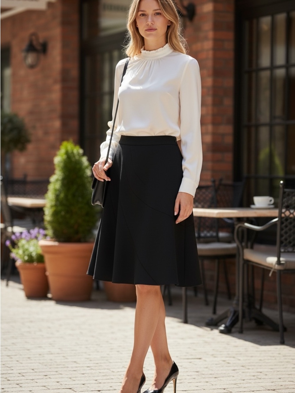 Oscar De La Renta A-Line Skirt Size 12 Black Elegant Career Whimsigoth Timeless
